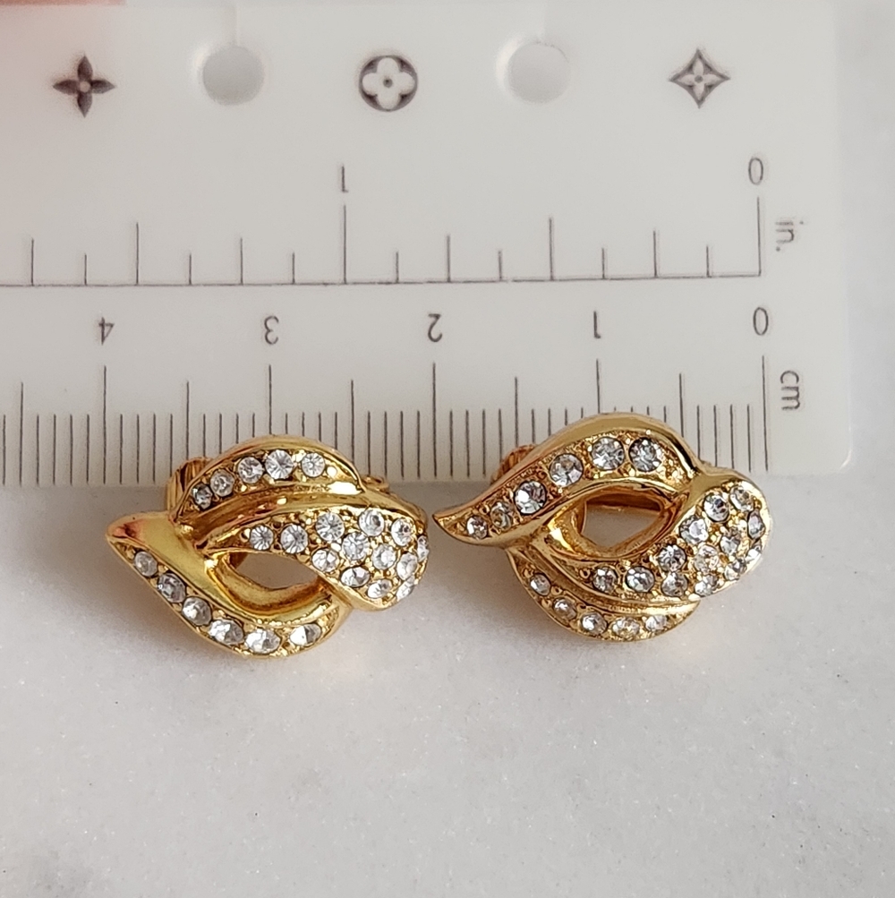 DIOR Gold Tone Crystal Clip-on Earrings - Picture 3 of 3